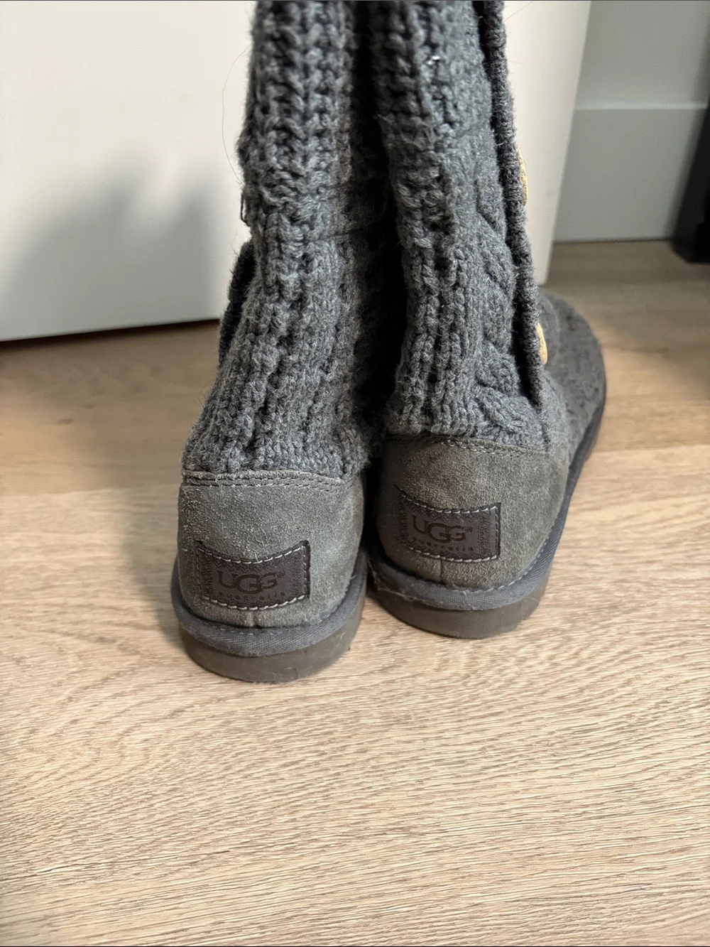 UGG Gray Knit Button Mid-Calf Winter Boots